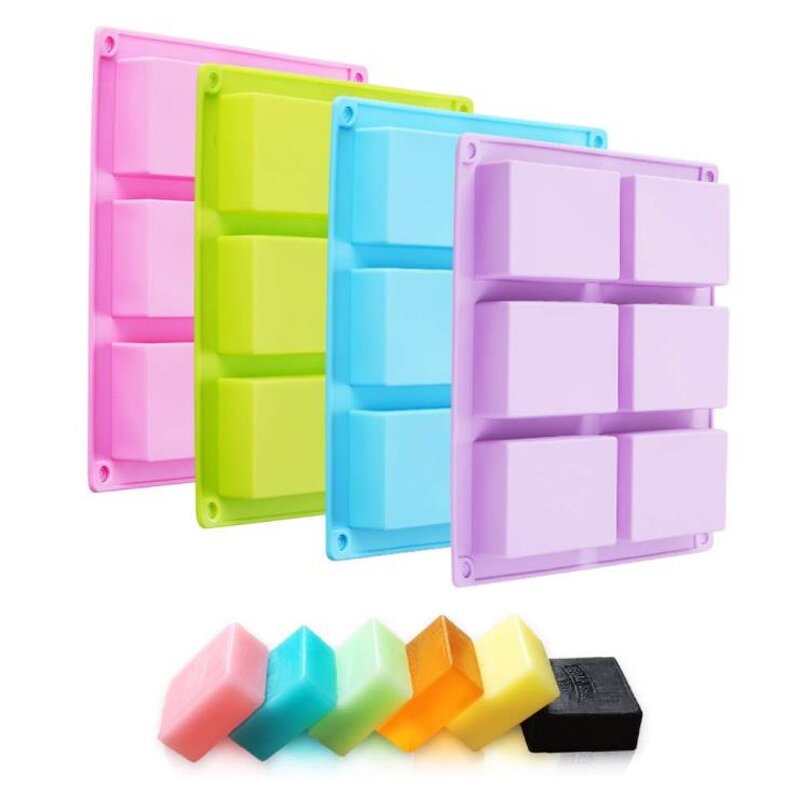 Rectangle Silicone Soap Mold Factory - 6 Cavity DIY Handmade Square