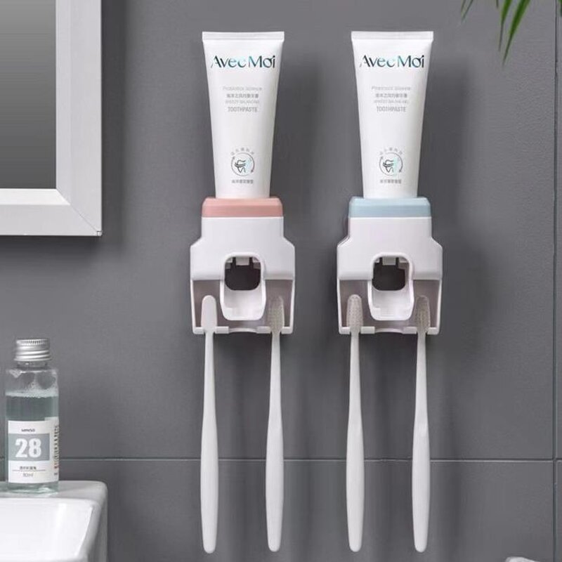 Toothbrush Holder Set Supplier - with Toothpaste Dispenser 2 Holder Wall
