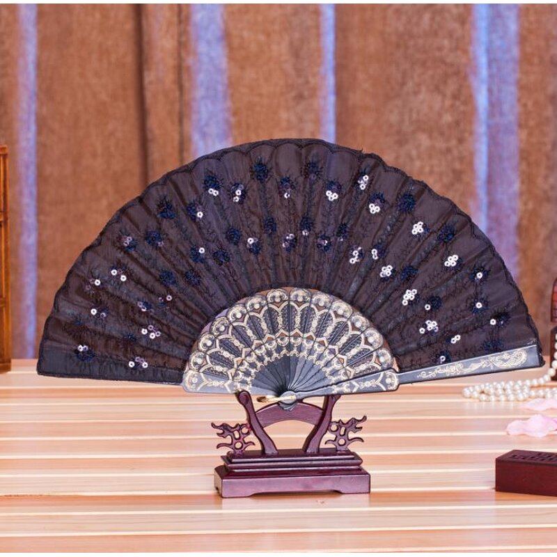 Chinese Dance Folding Fan Supplier - Party Favor Elegant Embroidered Flower