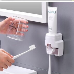 Toothbrush Holder Set Supplier - with Toothpaste Dispenser 2 Holder Wall