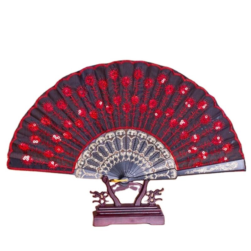 Chinese Dance Folding Fan Supplier - Party Favor Elegant Embroidered Flower