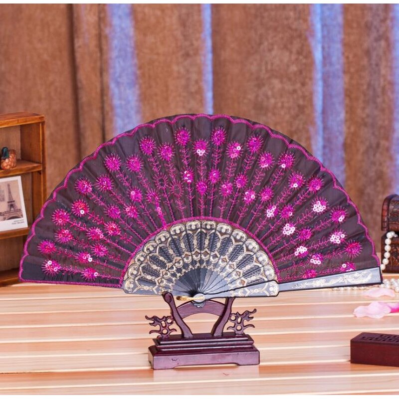 Chinese Dance Folding Fan Supplier - Party Favor Elegant Embroidered Flower