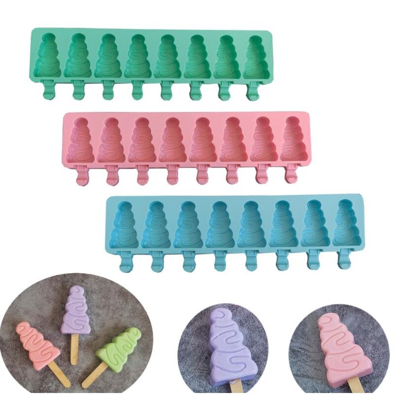 Silicone Ice Cream Mold Supplier - 8 Cavity Christmas Tree Shape DIY