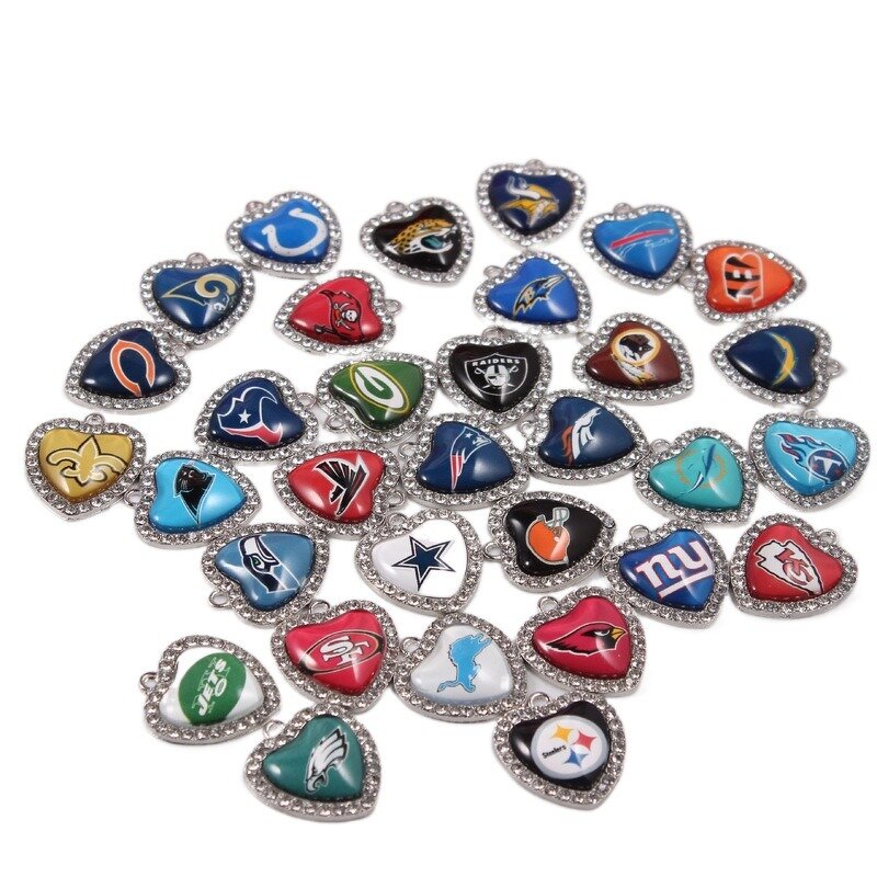 NFL Charms Manufacturer - Custom Heart Rhinestone Team Logo Pendant