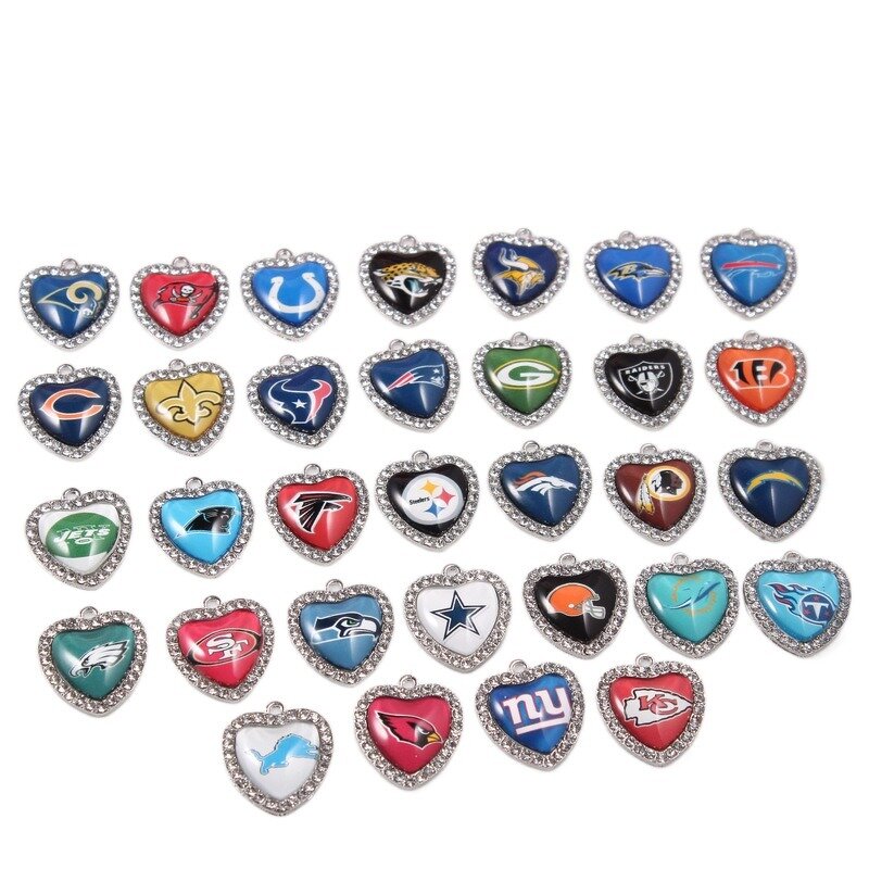 NFL Charms Manufacturer - Custom Heart Rhinestone Team Logo Pendant