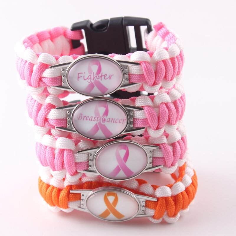 Paracord Bracelet Manufacturer - Custom Pink Orange Ribbon Breast Cancer