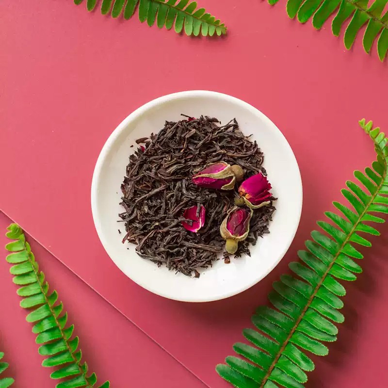 Rose Black Tea Pyramid Tea Bags Double - Petaled Red Rose Flower and Qimen / Keemun Black Tea Blend Teabag