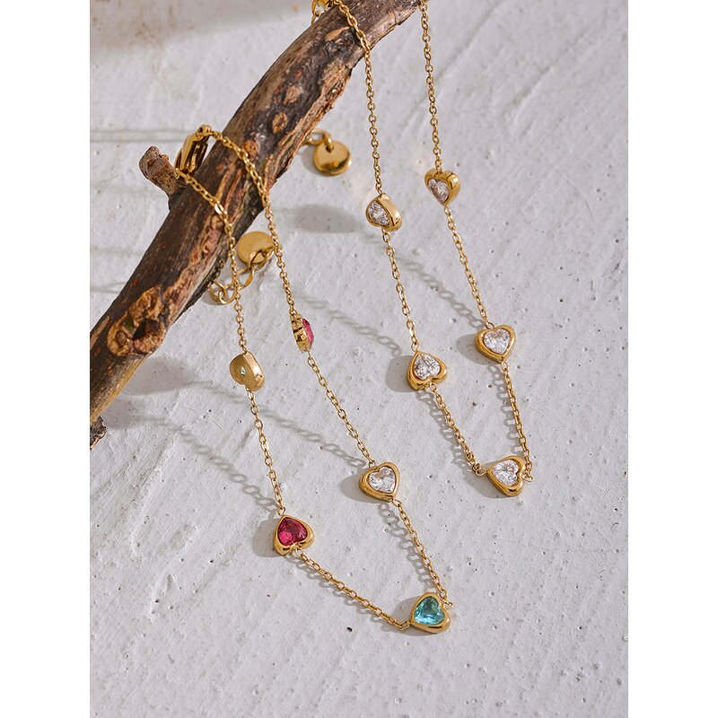 White Heart Anklet Manufacturer - JINYOU 1731 Colorful Cubic Zirconia Chain