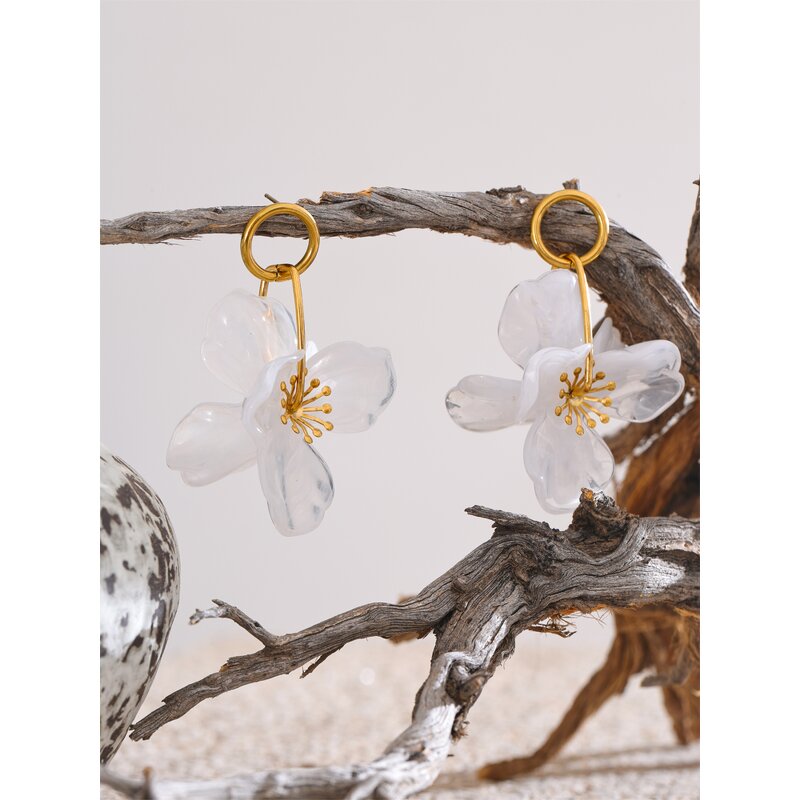 Resin Flower Earrings Manufacturer - JINYOU 3874 Summer Popular White Resin