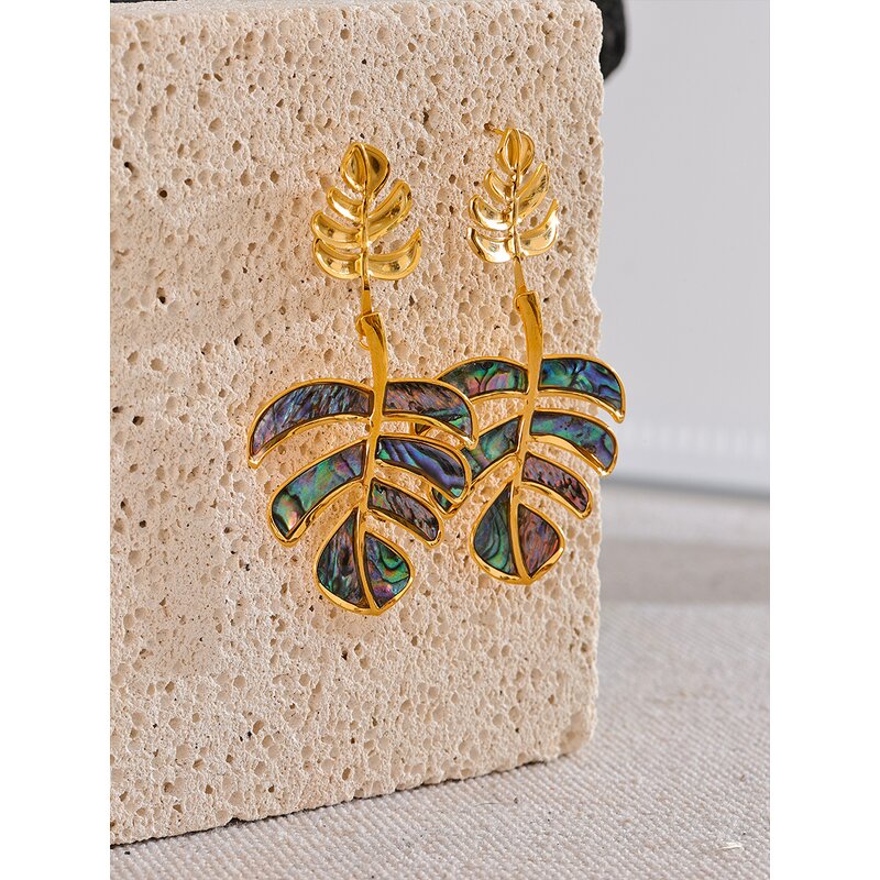 Abalone Shell Earrings Manufacturer - JINYOU 771 Fashion Natural Leaf Drop