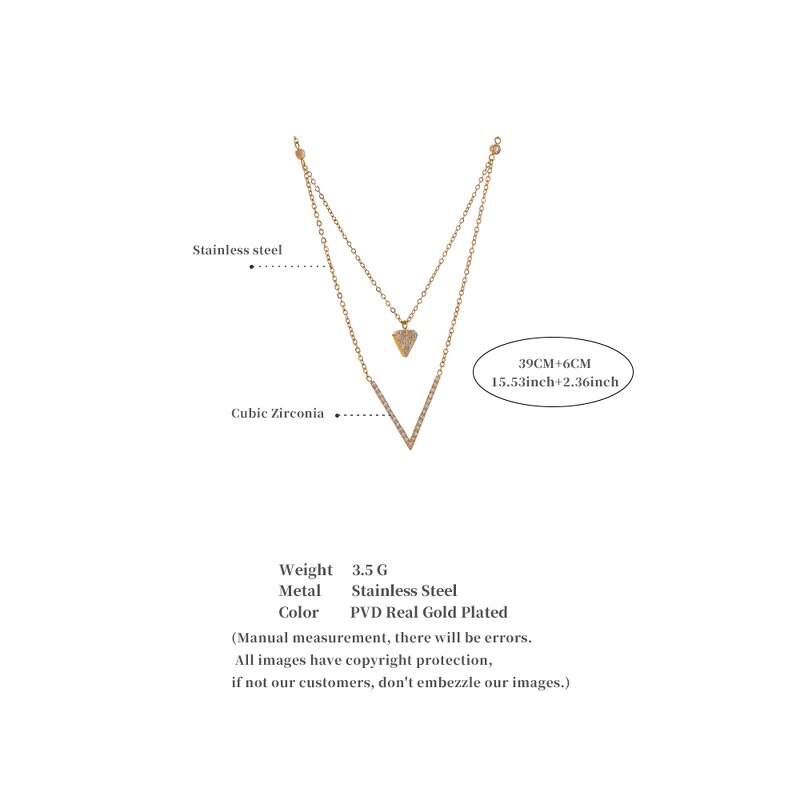 Double Layers Zircon Necklace Supplier - JINYOU 5201 New Arrival PVD Stainless