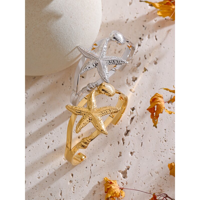 Starfish Shell Cuff Manufacturer - JINYOU 5484 Shape Metal PVD 18K Plated