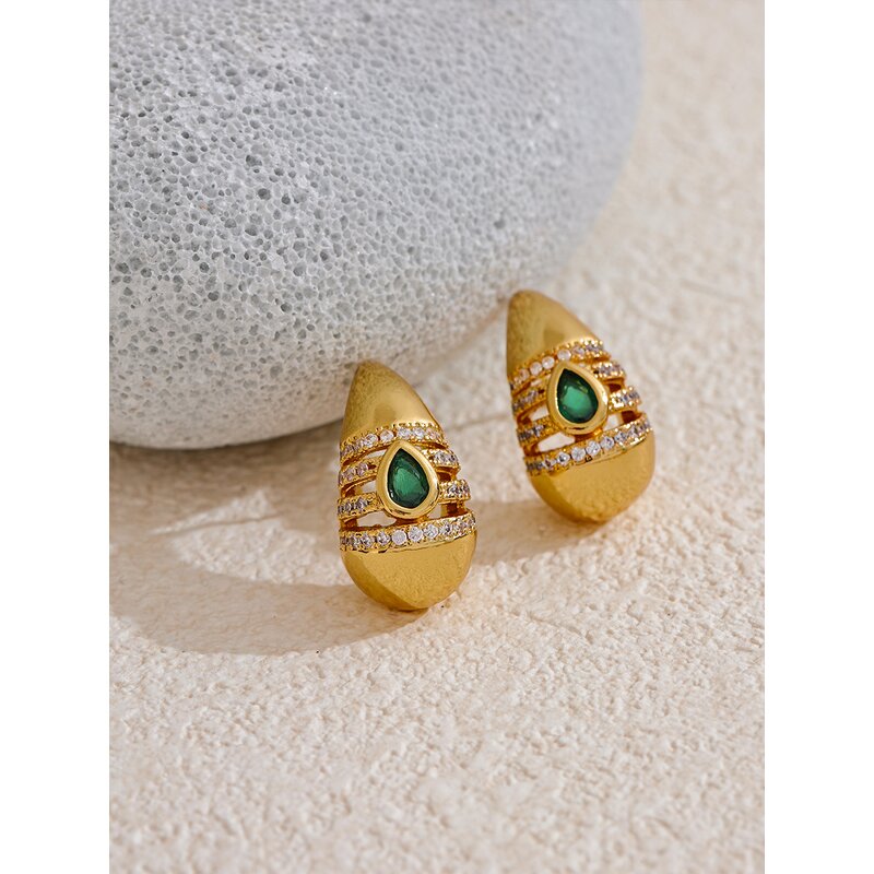 Copper Earrings Supplier - JINYOU 3557 3559 Water Drop Stud 18k Gold