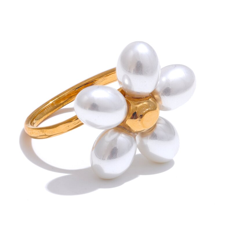 Simulated Pearls Ring Manufacturer - JINYOU 4094 Elegant Golden Stainless Steel