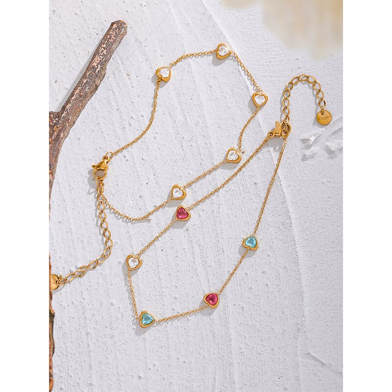 White Heart Anklet Manufacturer - JINYOU 1731 Colorful Cubic Zirconia Chain