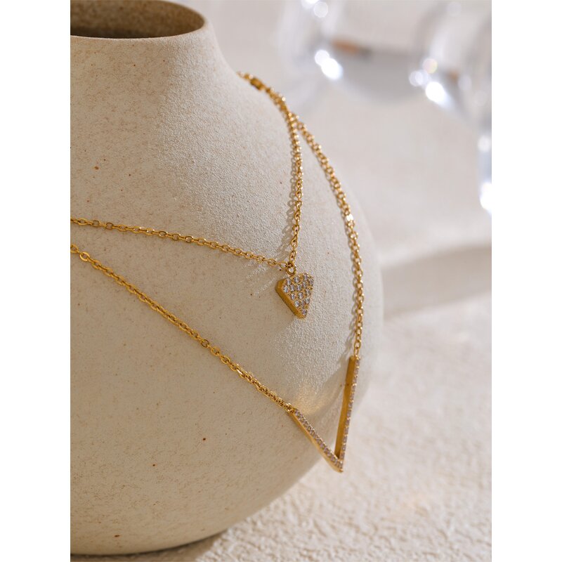 Double Layers Zircon Necklace Supplier - JINYOU 5201 New Arrival PVD Stainless