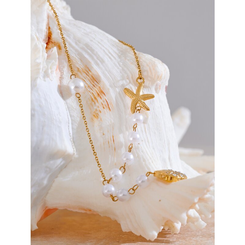 Shell Starfish Necklace Manufacturer - JINYOU 4209 Stainless Steel Golden Pendant