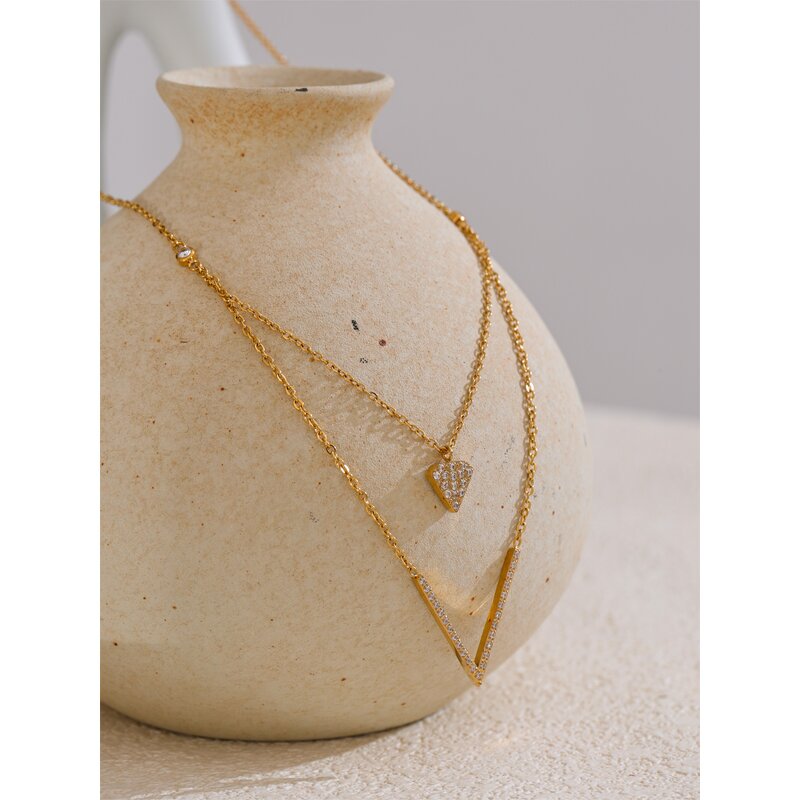 Double Layers Zircon Necklace Supplier - JINYOU 5201 New Arrival PVD Stainless