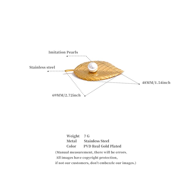 Leaf Shape Brooch Supplier - JINYOU 4525 Fashion Metal Simulated Pearl PVD