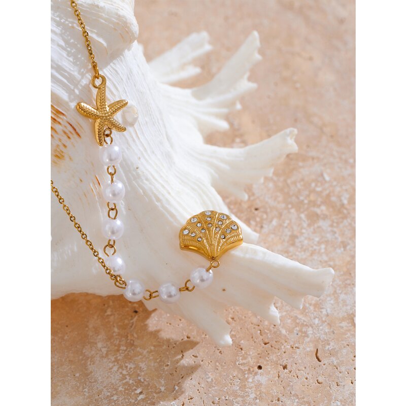 Shell Starfish Necklace Manufacturer - JINYOU 4209 Stainless Steel Golden Pendant