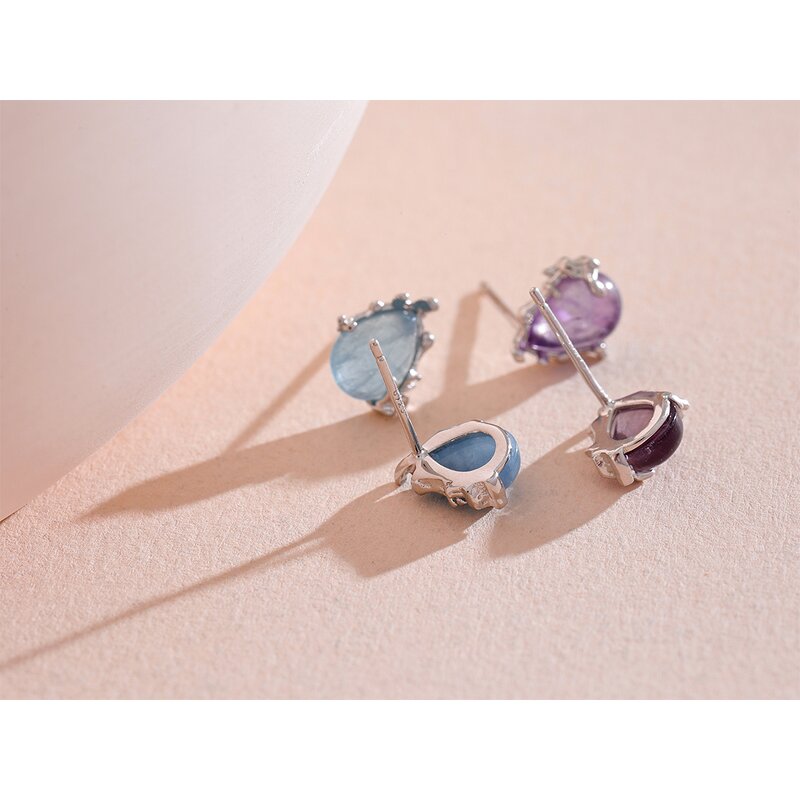 Sterling Silver Earrings Supplier - JINYOU 095 Exquisite Natural Stone Aquamarine