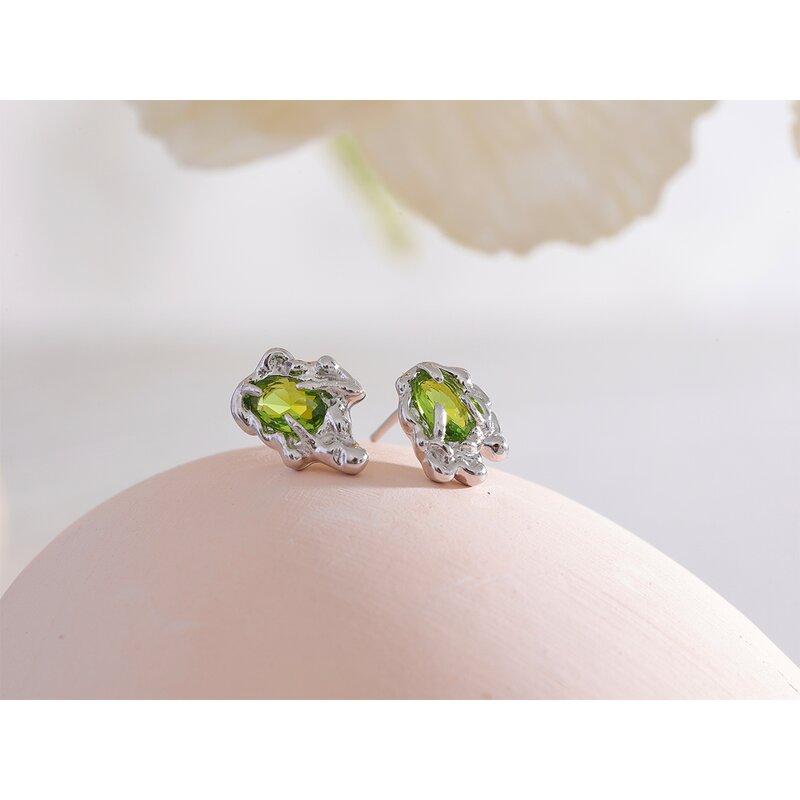 Green Cubic Zirconia Earrings Supplier - JINYOU New Sterling Silver Geometric