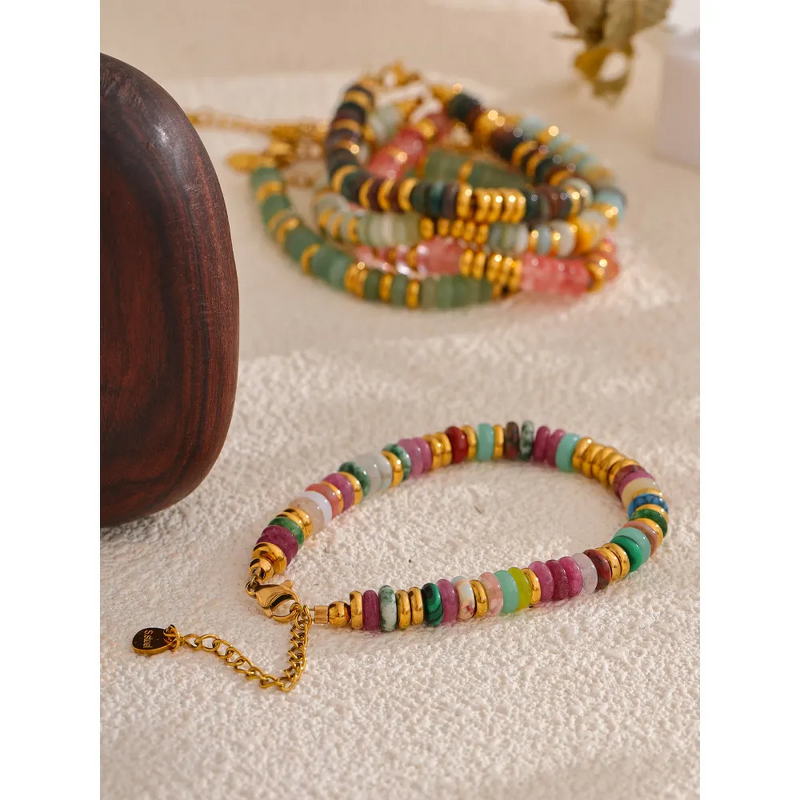 Natural Stone Bracelet Supplier - JINYOU 4037 Ethnic Style Colorful 18k Gold