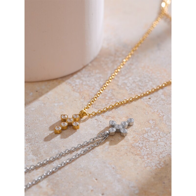Zircon Cross Necklace Supplier - JINYOU 4364 Luxury Shiny PVD Stainless Steel