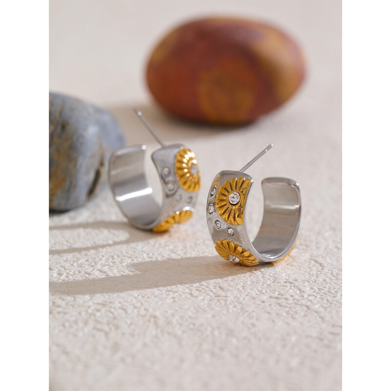 Zircon Flower Set Manufacturer - JINYOU 5146 New Arrival Shiny Hoop Earrings