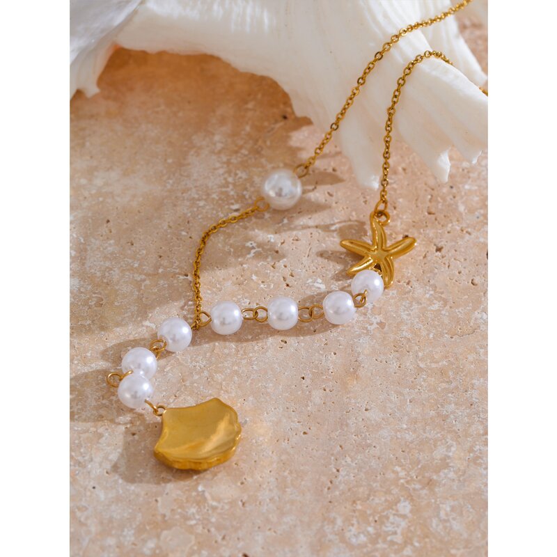 Shell Starfish Necklace Manufacturer - JINYOU 4209 Stainless Steel Golden Pendant