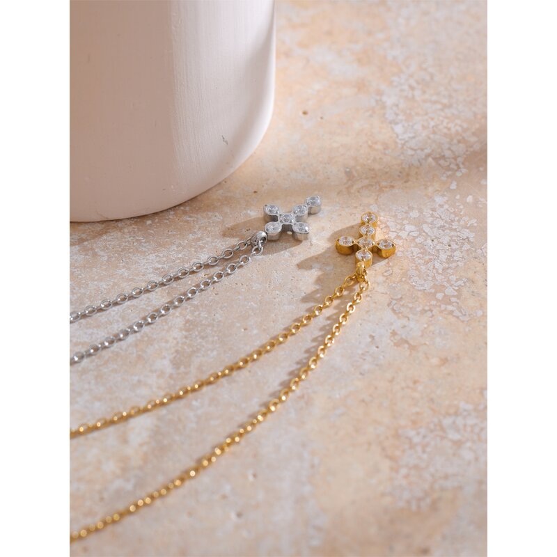 Zircon Cross Necklace Supplier - JINYOU 4364 Luxury Shiny PVD Stainless Steel