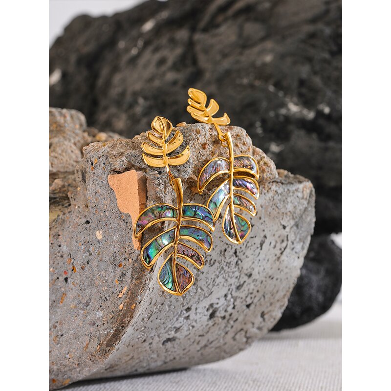 Abalone Shell Earrings Manufacturer - JINYOU 771 Fashion Natural Leaf Drop