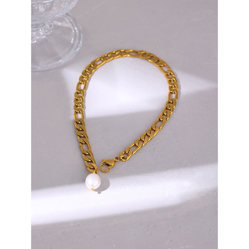 Pearl Chain Anklet Supplier - JINYOU 543 Natural 18k Gold Plated Stainless