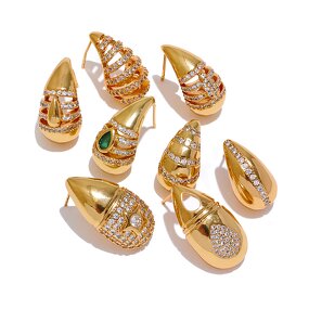 Copper Earrings Supplier - JINYOU 3557 3559 Water Drop Stud 18k Gold