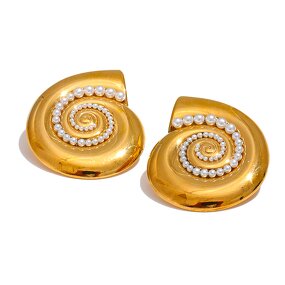 Artificial Pearls Stud Earrings Supplier - JINYOU 167 Trendy Metal Shell Golden