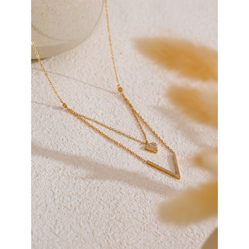 Double Layers Zircon Necklace Supplier - JINYOU 5201 New Arrival PVD Stainless