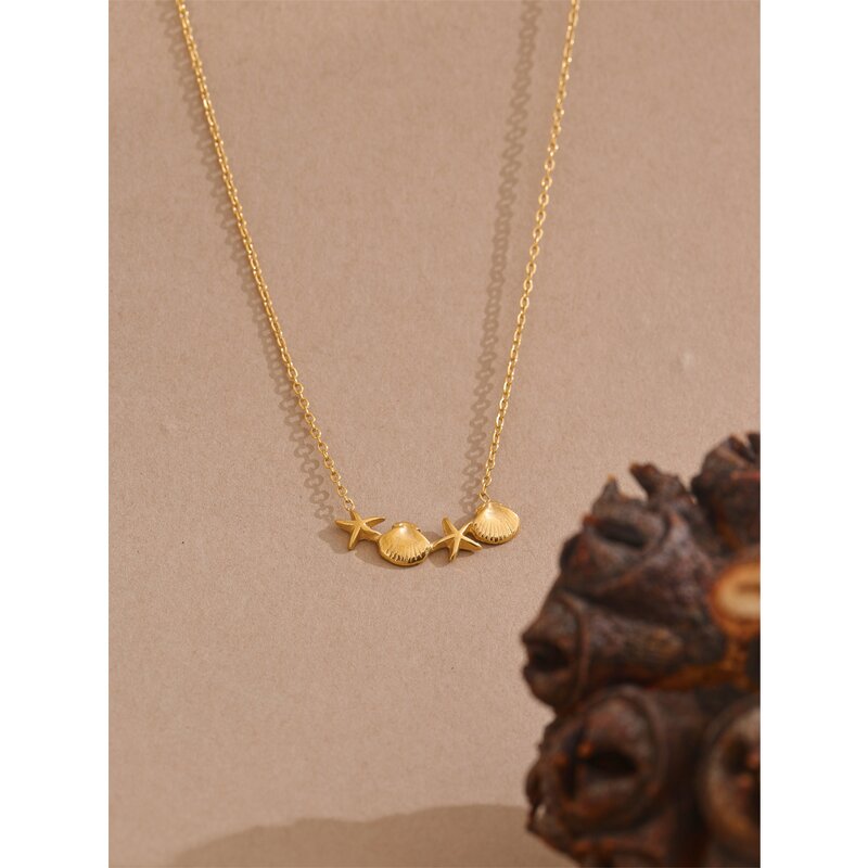 Shell Starfish Necklace Manufacturer - JINYOU 4101 Stainless Steel Golden Pendant