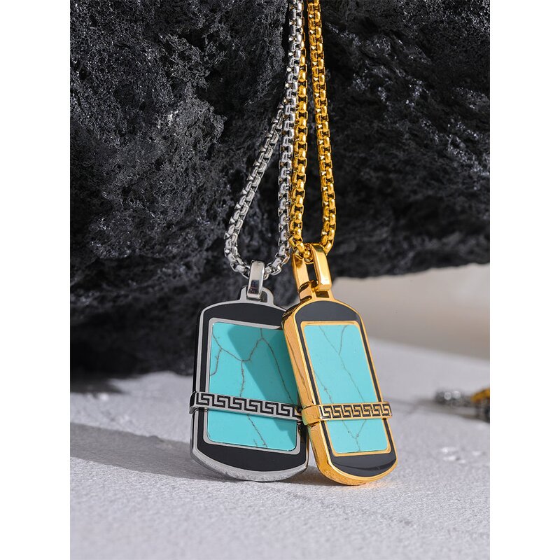 Turquoise Stone Necklace Supplier - JINYOU 5020 Natural Blue Square Pendant