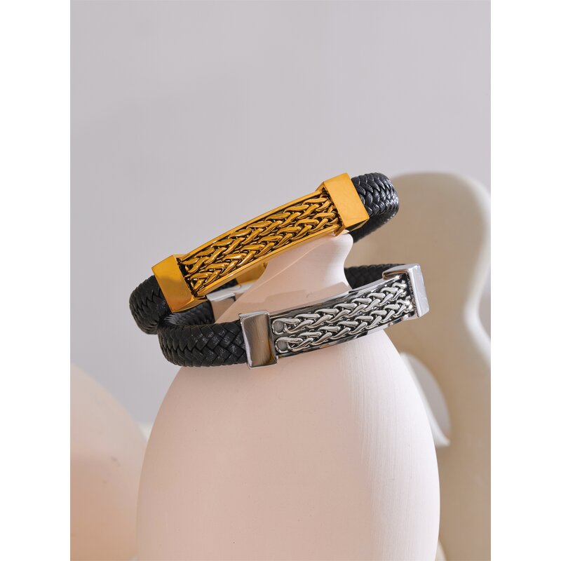 Wide Leather Bracelet Manufacturer - JINYOU 5456 New Arrival 70mm PVD Stainless