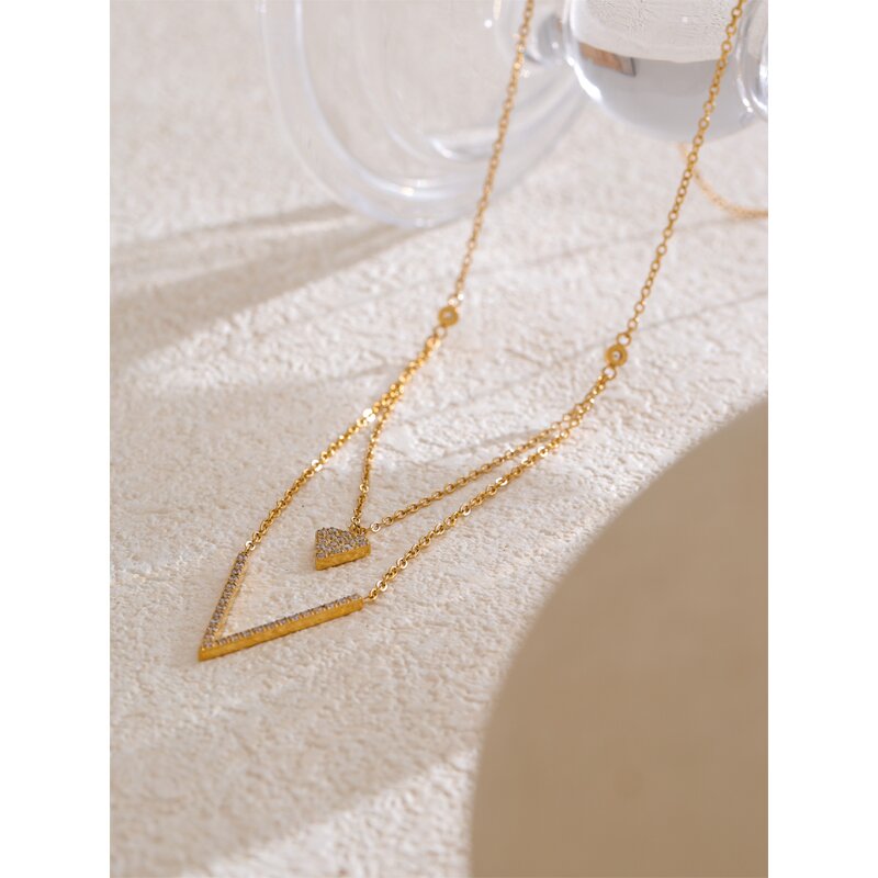 Double Layers Zircon Necklace Supplier - JINYOU 5201 New Arrival PVD Stainless