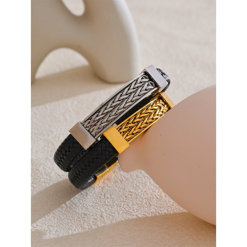 Wide Leather Bracelet Manufacturer - JINYOU 5456 New Arrival 70mm PVD Stainless