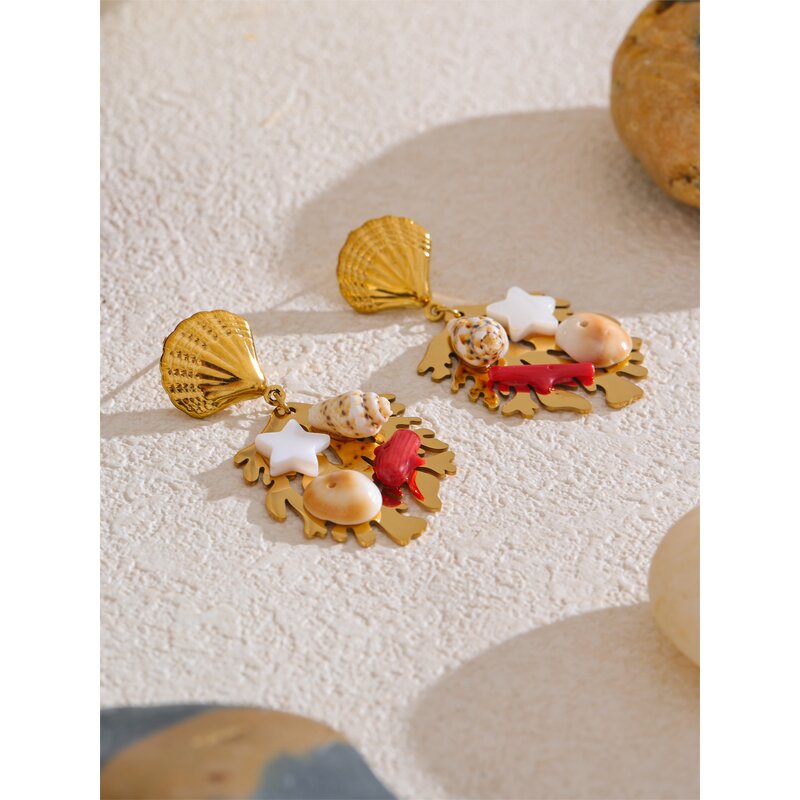 Natural Shell Pendant Earrings Supplier - JINYOU 5131 New Arrival Waterproof PVD