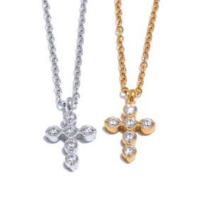 Zircon Cross Necklace Supplier - JINYOU 4364 Luxury Shiny PVD Stainless Steel