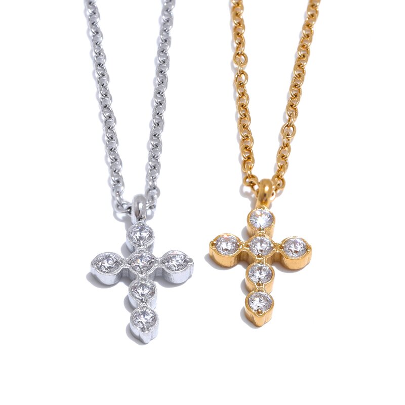 Zircon Cross Necklace Supplier - JINYOU 4364 Luxury Shiny PVD Stainless Steel