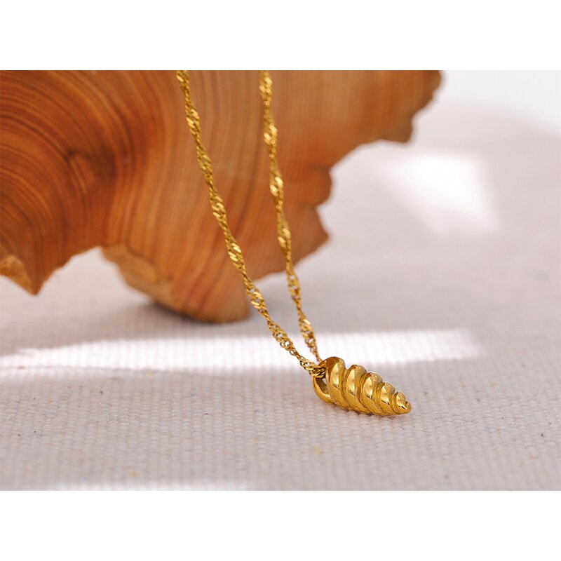 Conch Pendant Necklace Manufacturer - JINYOU 1493 Statement Stainless Steel Gold
