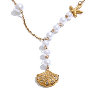 Shell Starfish Necklace Manufacturer - JINYOU 4209 Stainless Steel Golden Pendant