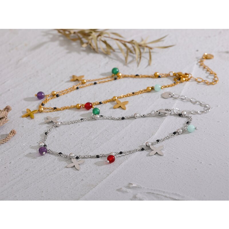 Stone Bead Anklet Supplier - JINYOU 1040 Colorful Natural Flower Chain