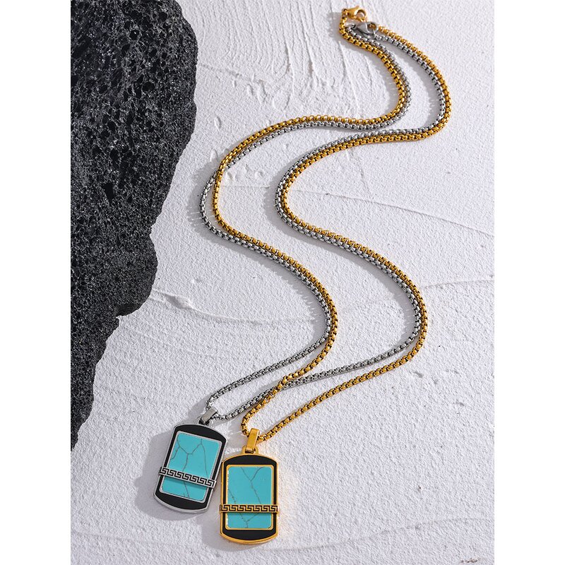 Turquoise Stone Necklace Supplier - JINYOU 5020 Natural Blue Square Pendant