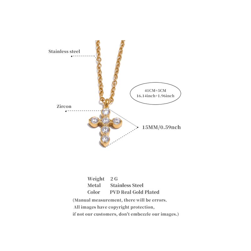 Zircon Cross Necklace Supplier - JINYOU 4364 Luxury Shiny PVD Stainless Steel