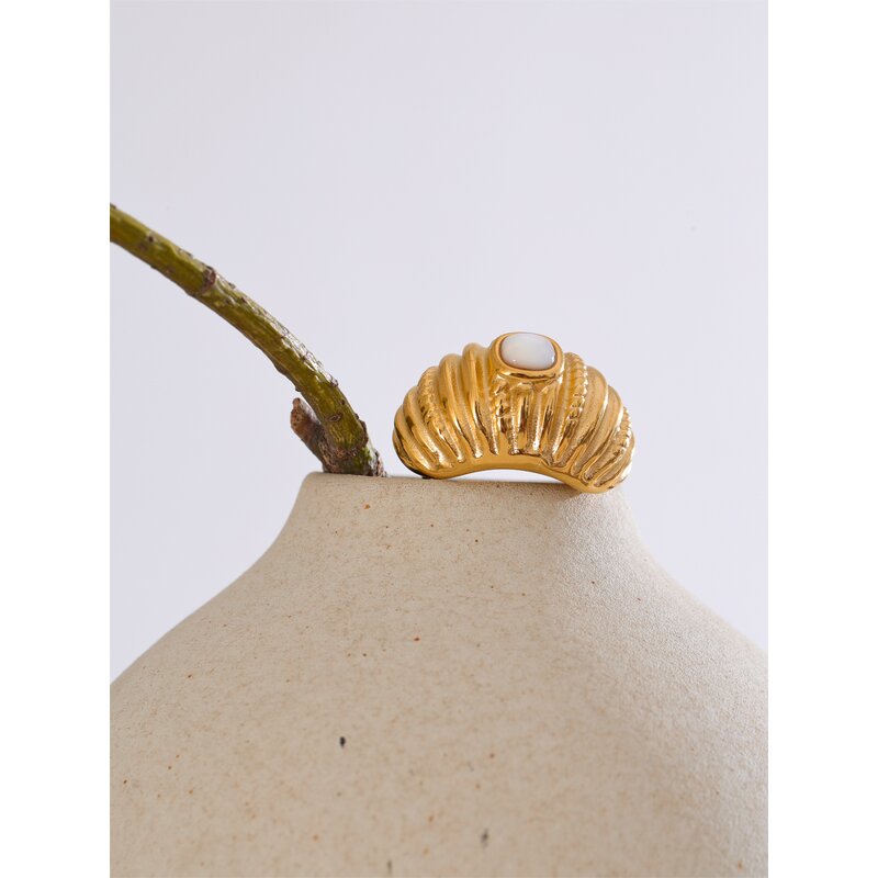 Natural Shell Ring Supplier - JINYOU 2495 Stylish Unique Geometric Wide